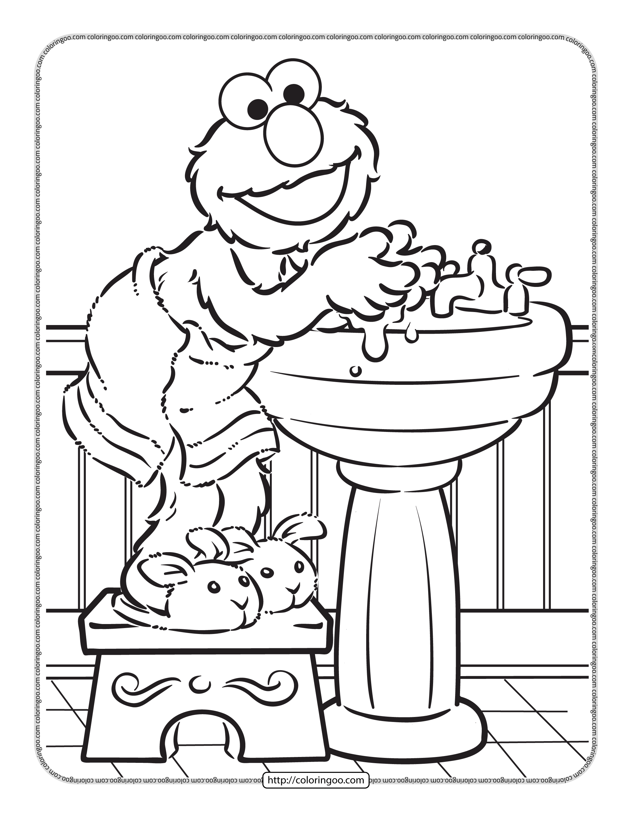 Elmo is washing hands coloring page