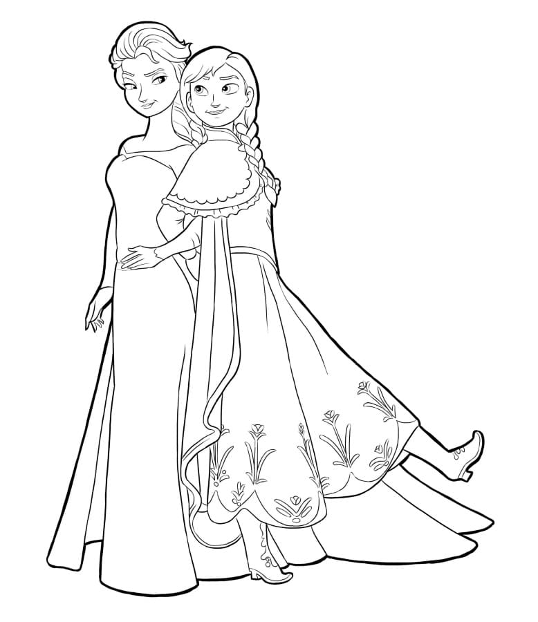 Elsa and anna coloring page