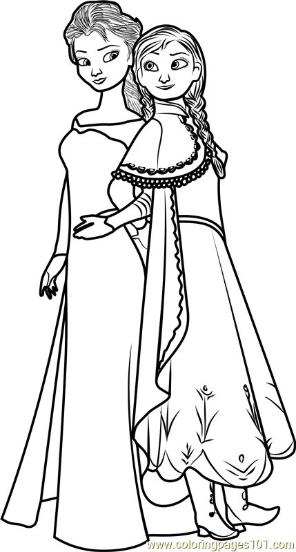 Elsa and anna coloring page for kids