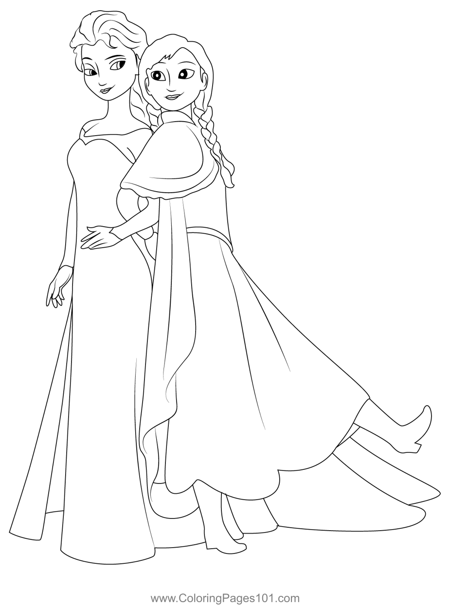 Elsa and anna coloring page for kids