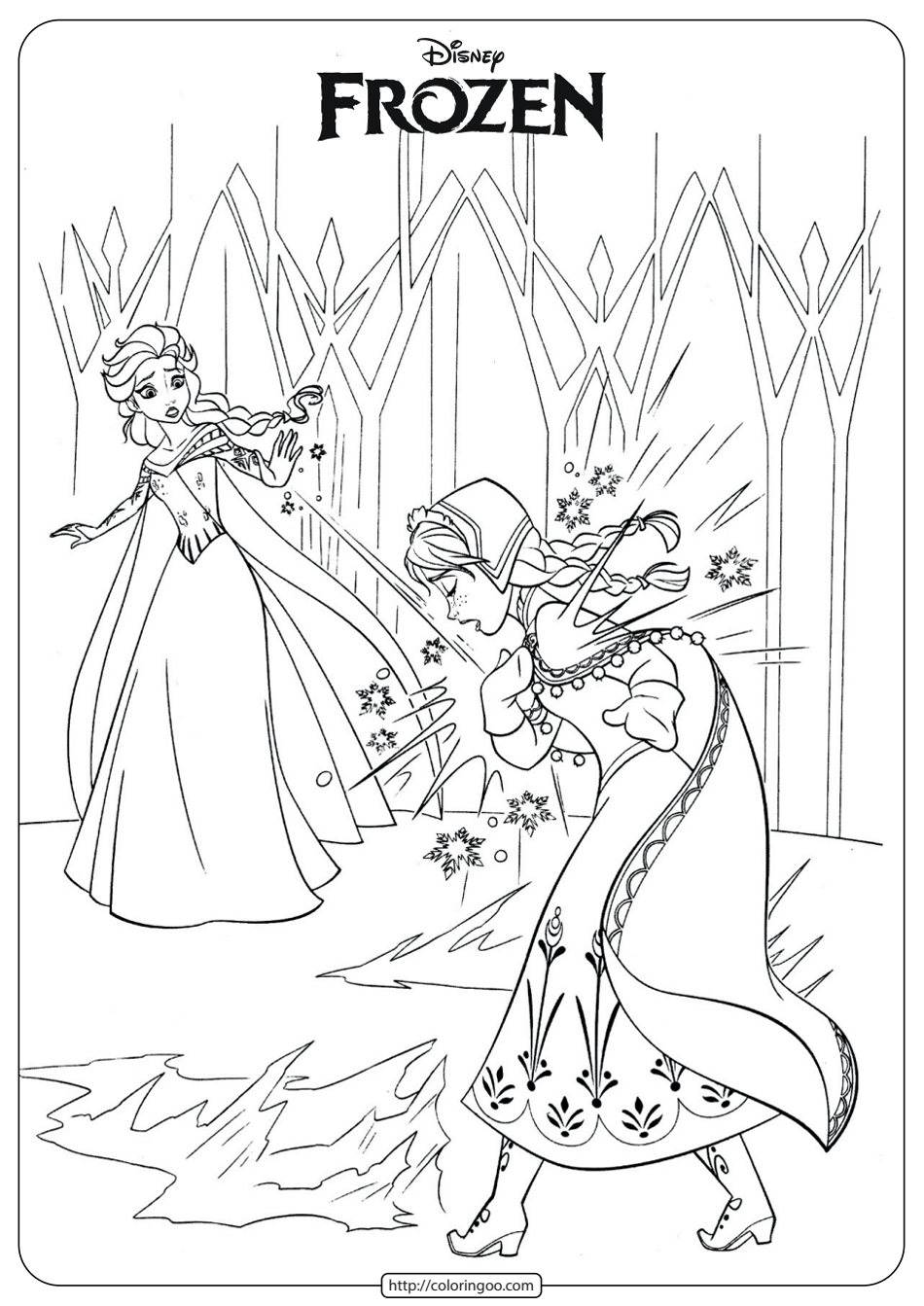 Printable frozen elsa and anna coloring page