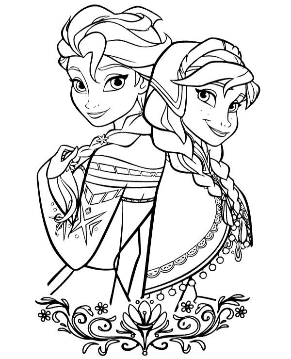 Printable frozen coloring sheet with elsa anna