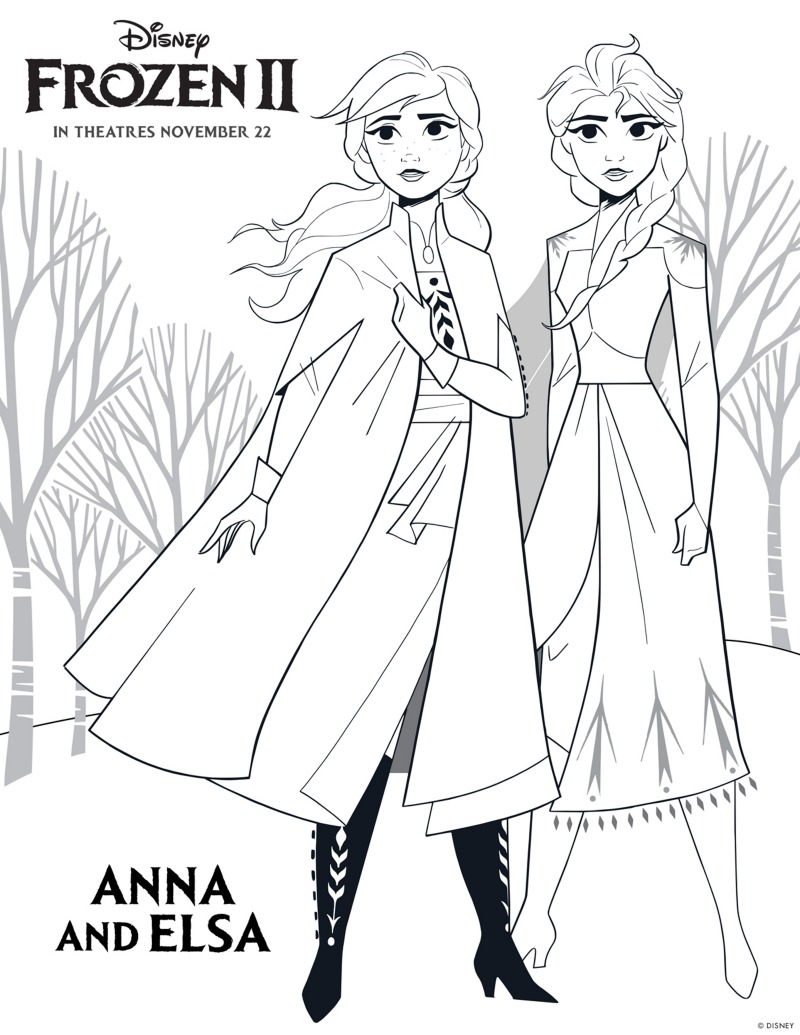 Frozen free printable anna and elsa coloring page