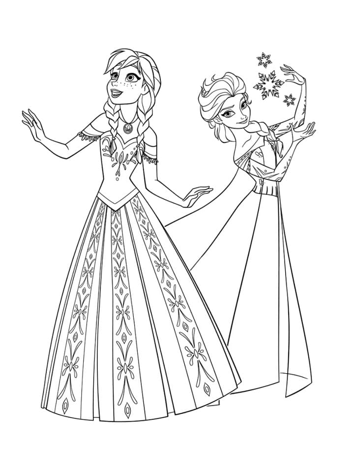 Anna and elsa coloring page