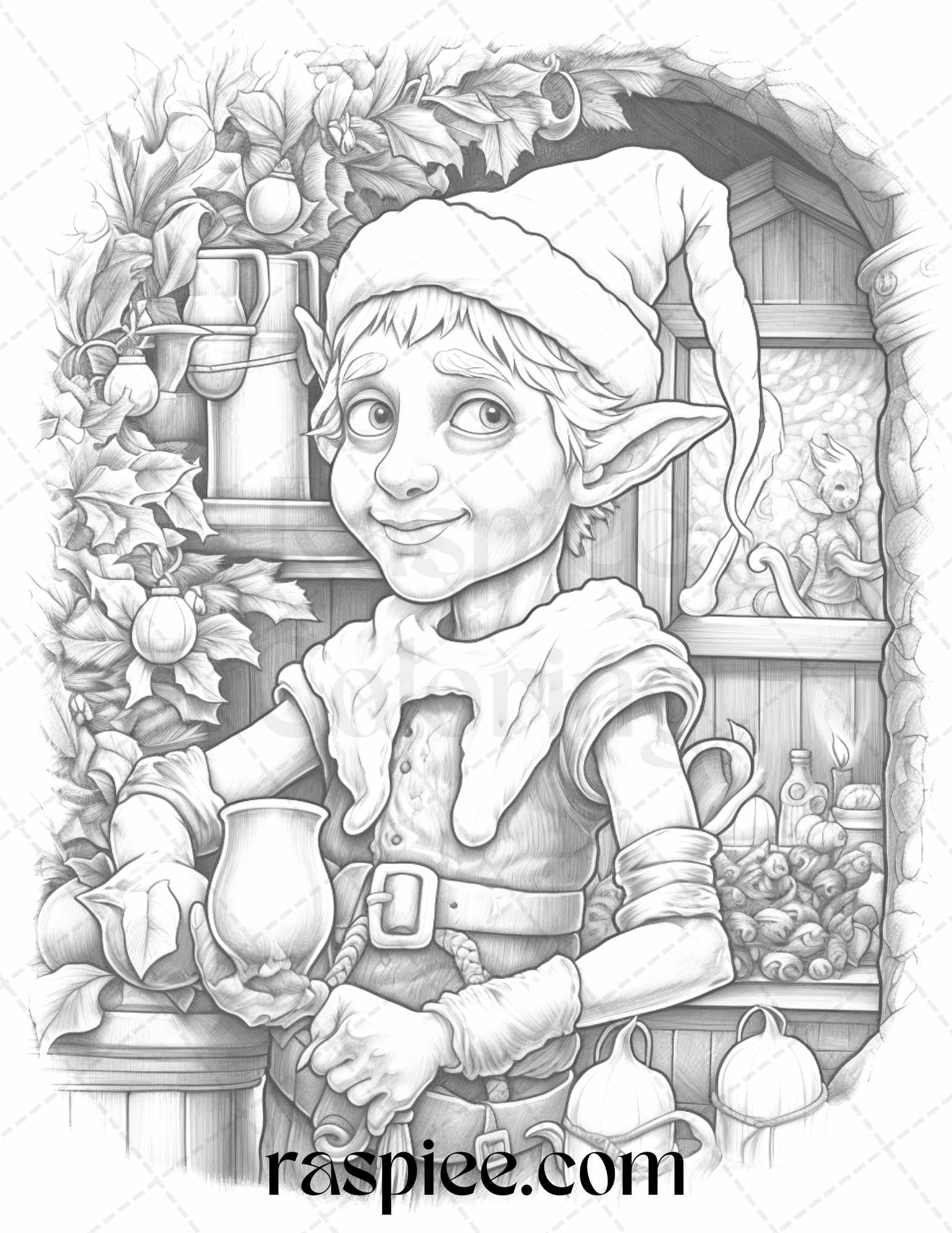 Christmas elves grayscale coloring pages printable for adults kids â coloring