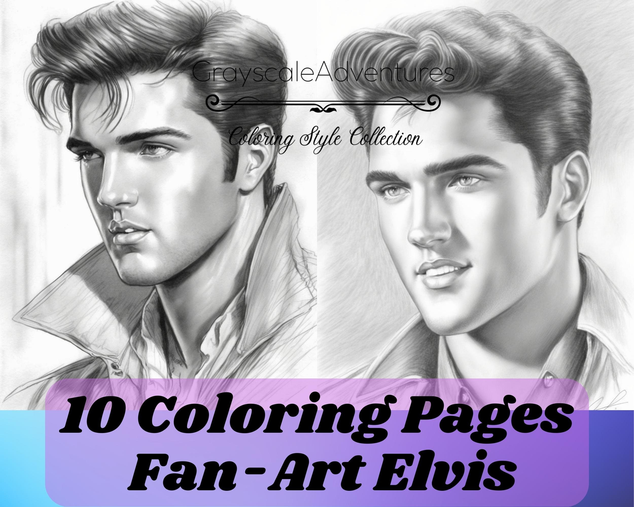 Coloring pages for adult coloring templates grayscale coloring book digital wall art grayscale page for instant download elvis presley