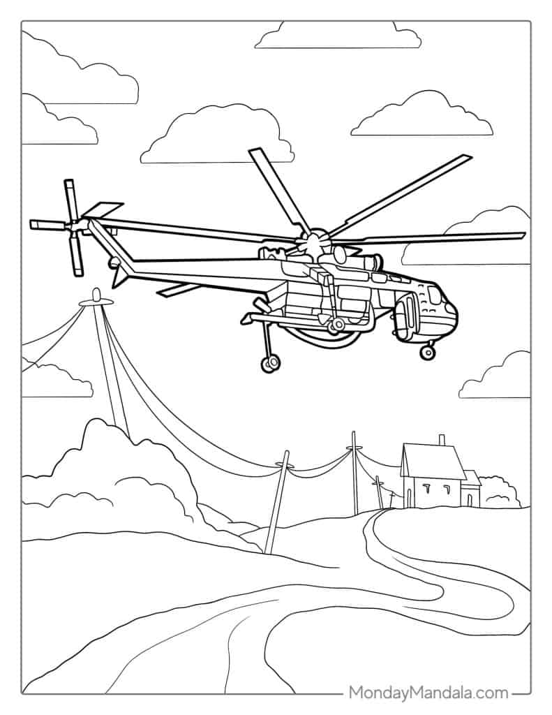 Helicopter coloring pages free pdf printables