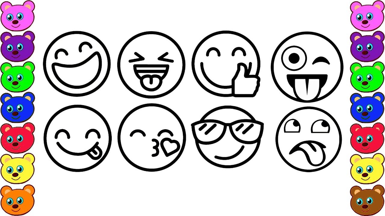 How to draw and color emoji faces emoji coloring pages for kids learn colors for children