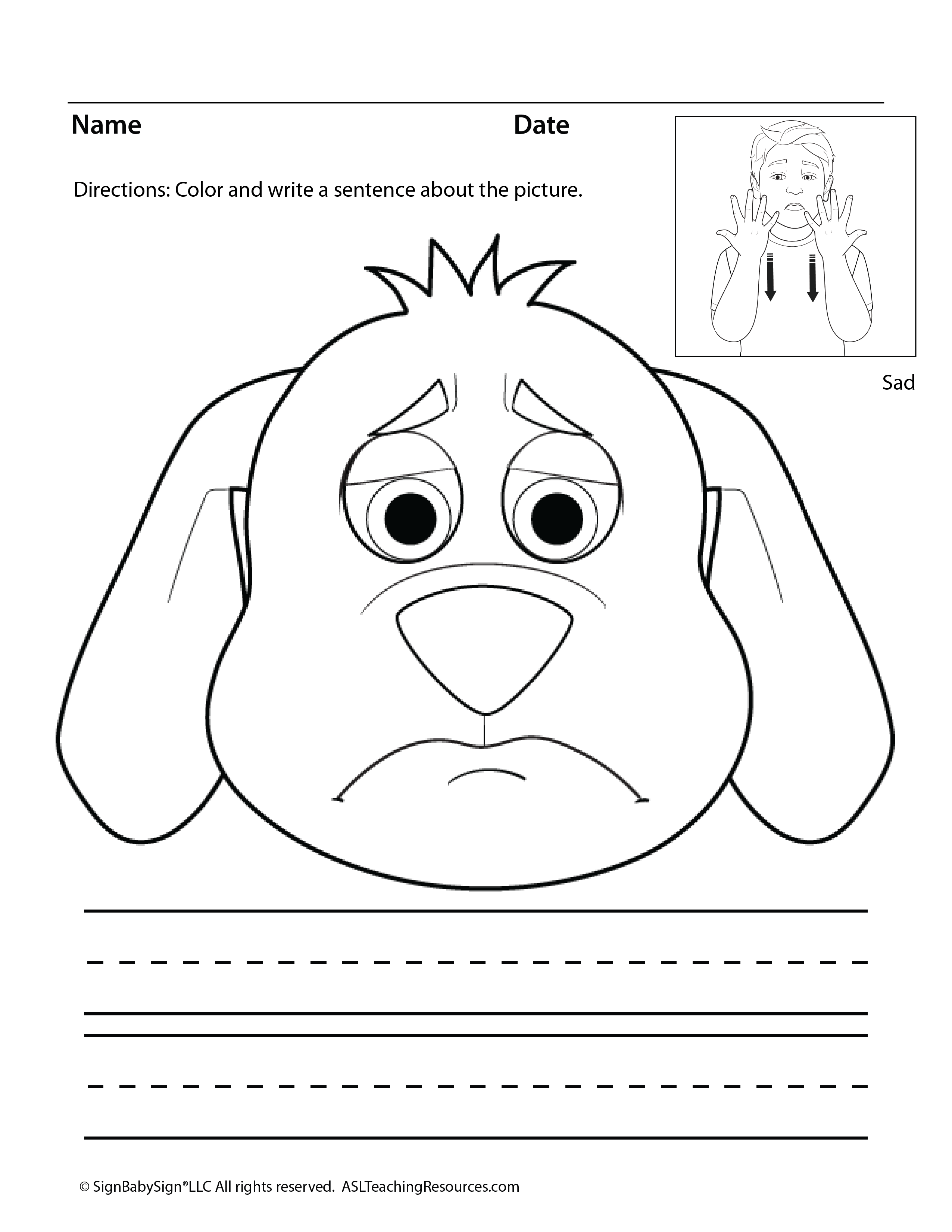 Emotions coloring pages asl