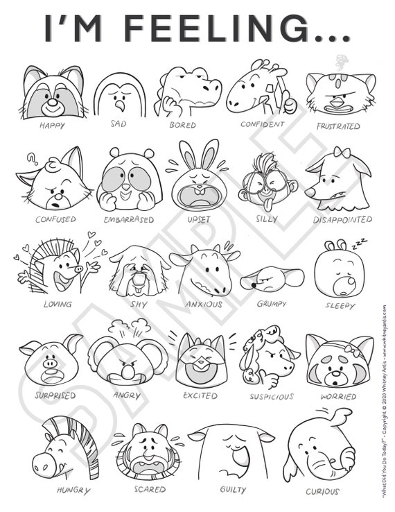 Feelings coloring sheet printable digital download social