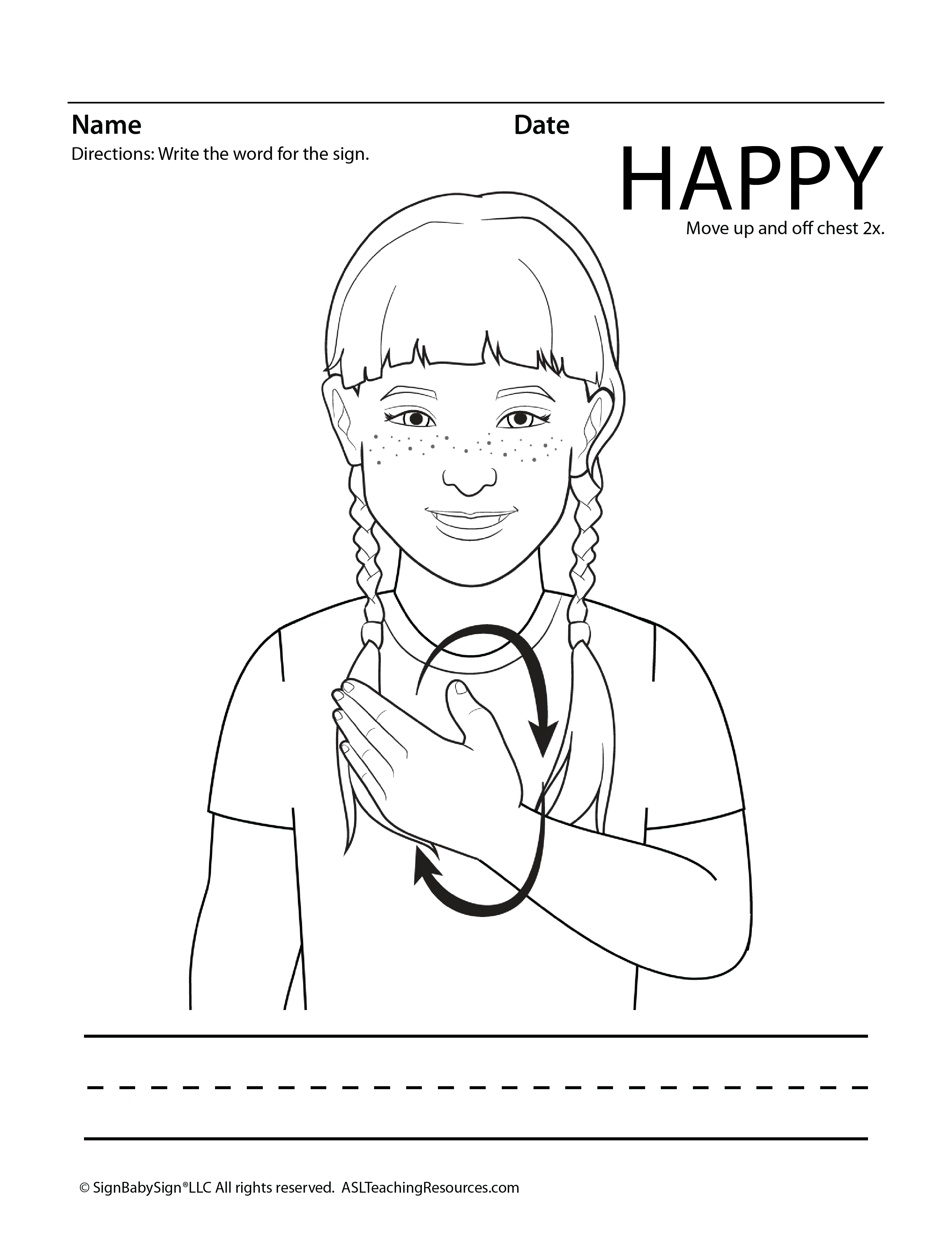 Emotions coloring pages asl