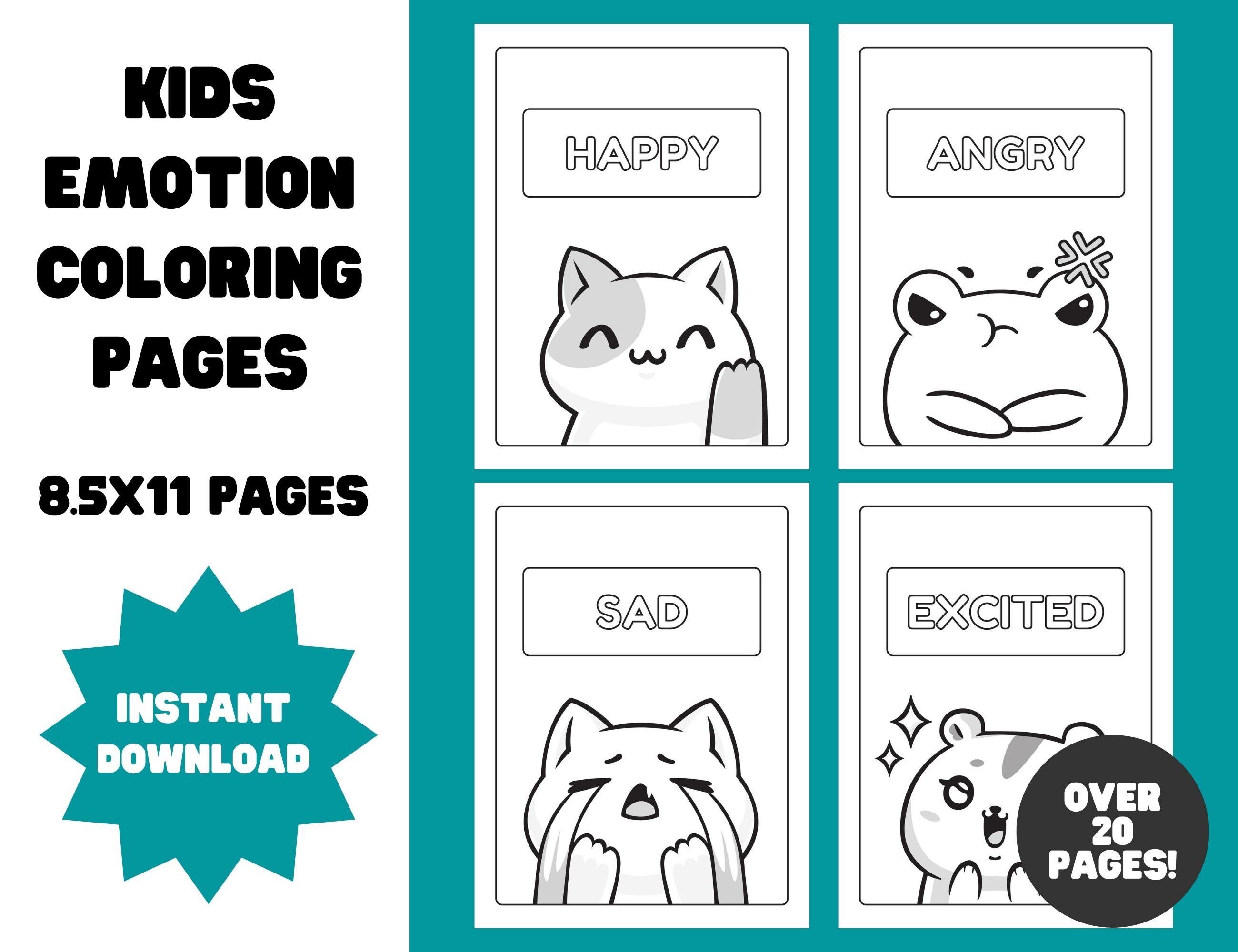 Printable emotion coloring pages for kids digital download for kids emotion coloring digital download pages