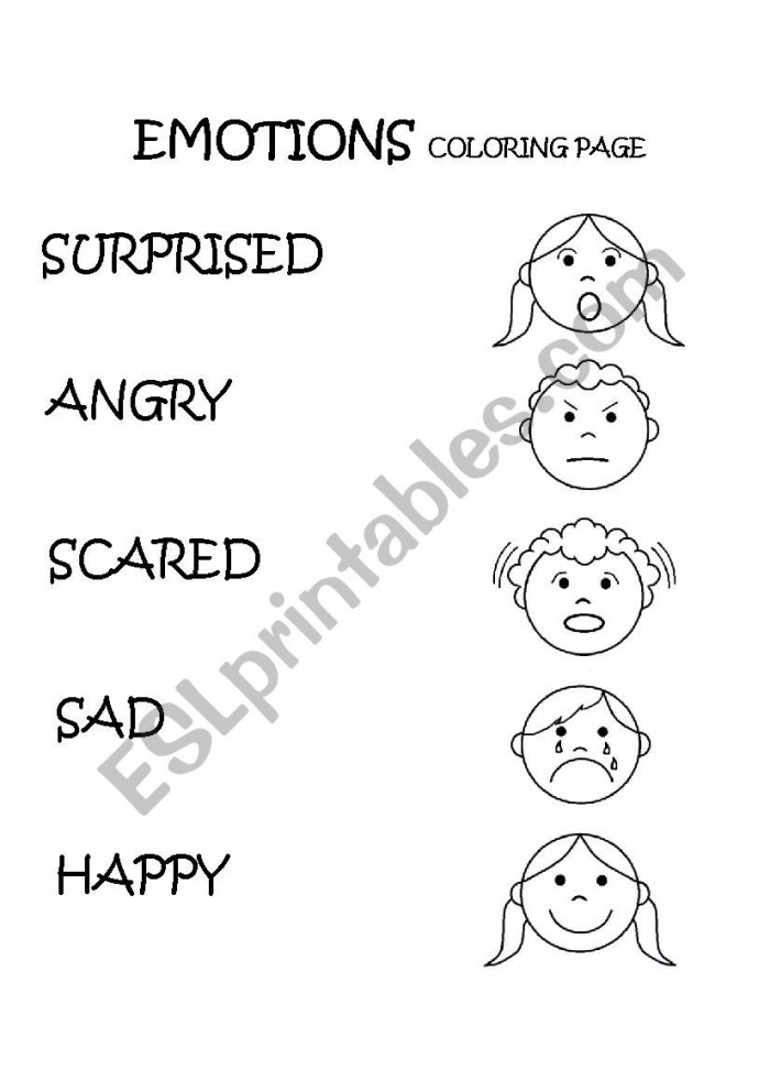 Emotions coloring page worksheets