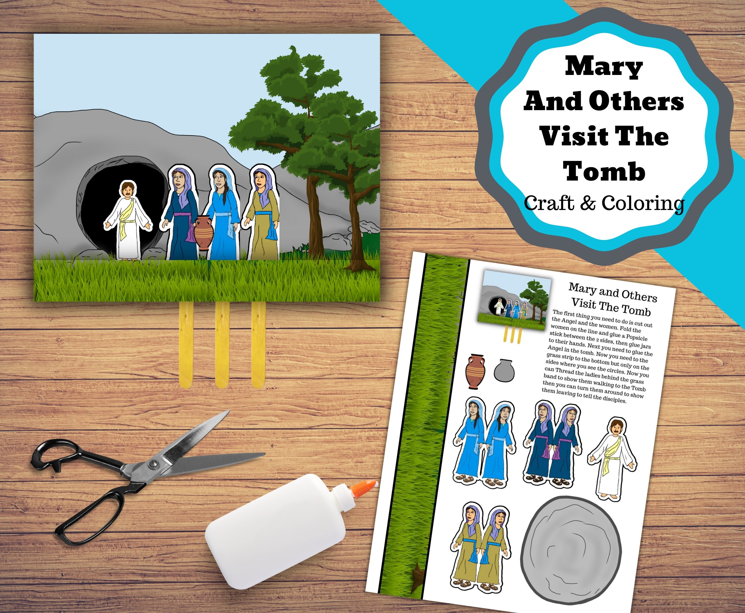 Printable craft and coloring pages for the story of mary and the women visiting the empty tomb empty tomb craft and coloring