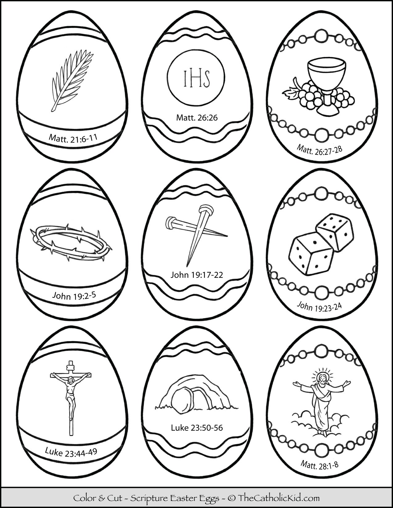 Scripture verse easter eggs coloring page cut outs