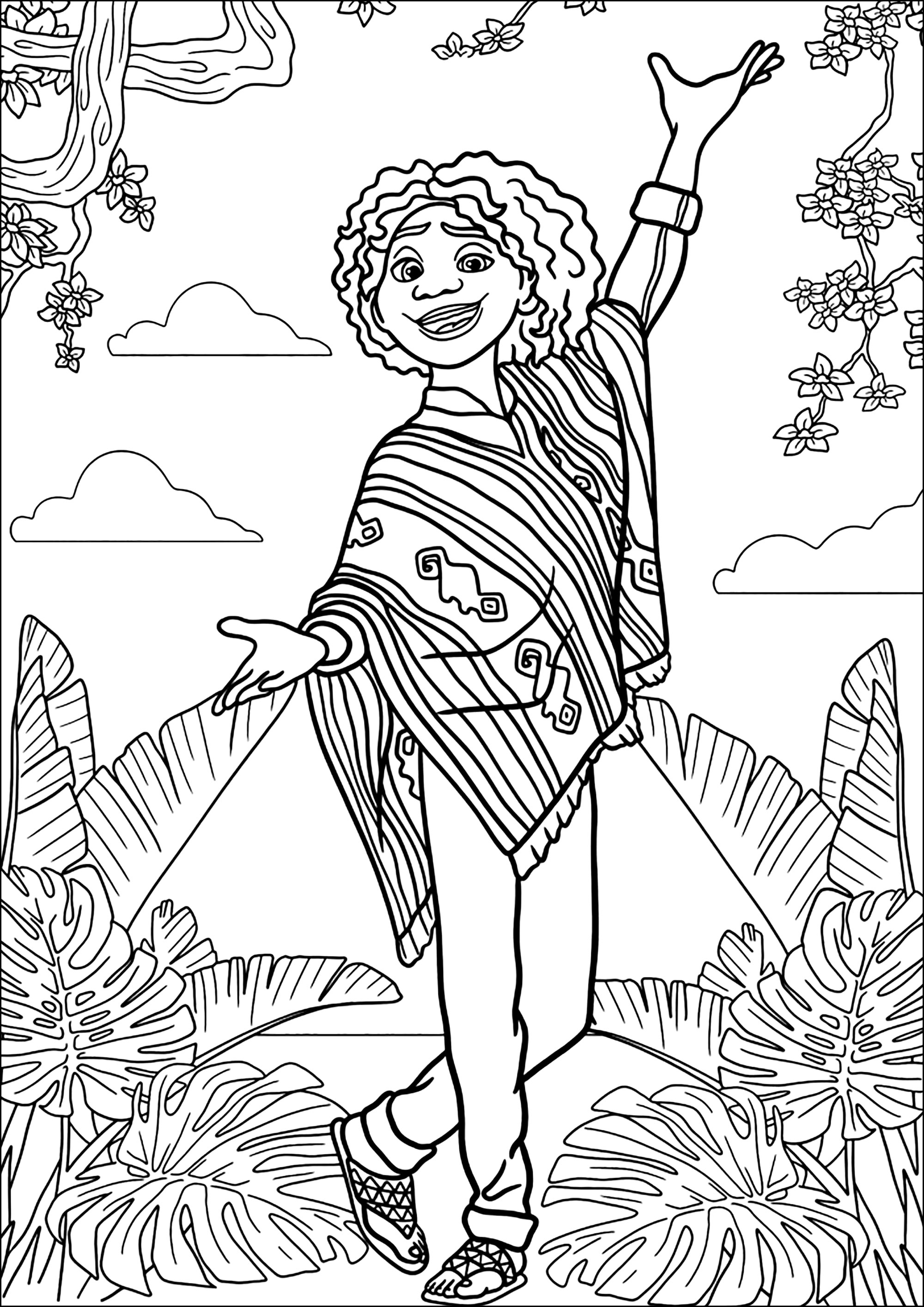 Encanto coloring page mirabel madrigal in the colombian jungle