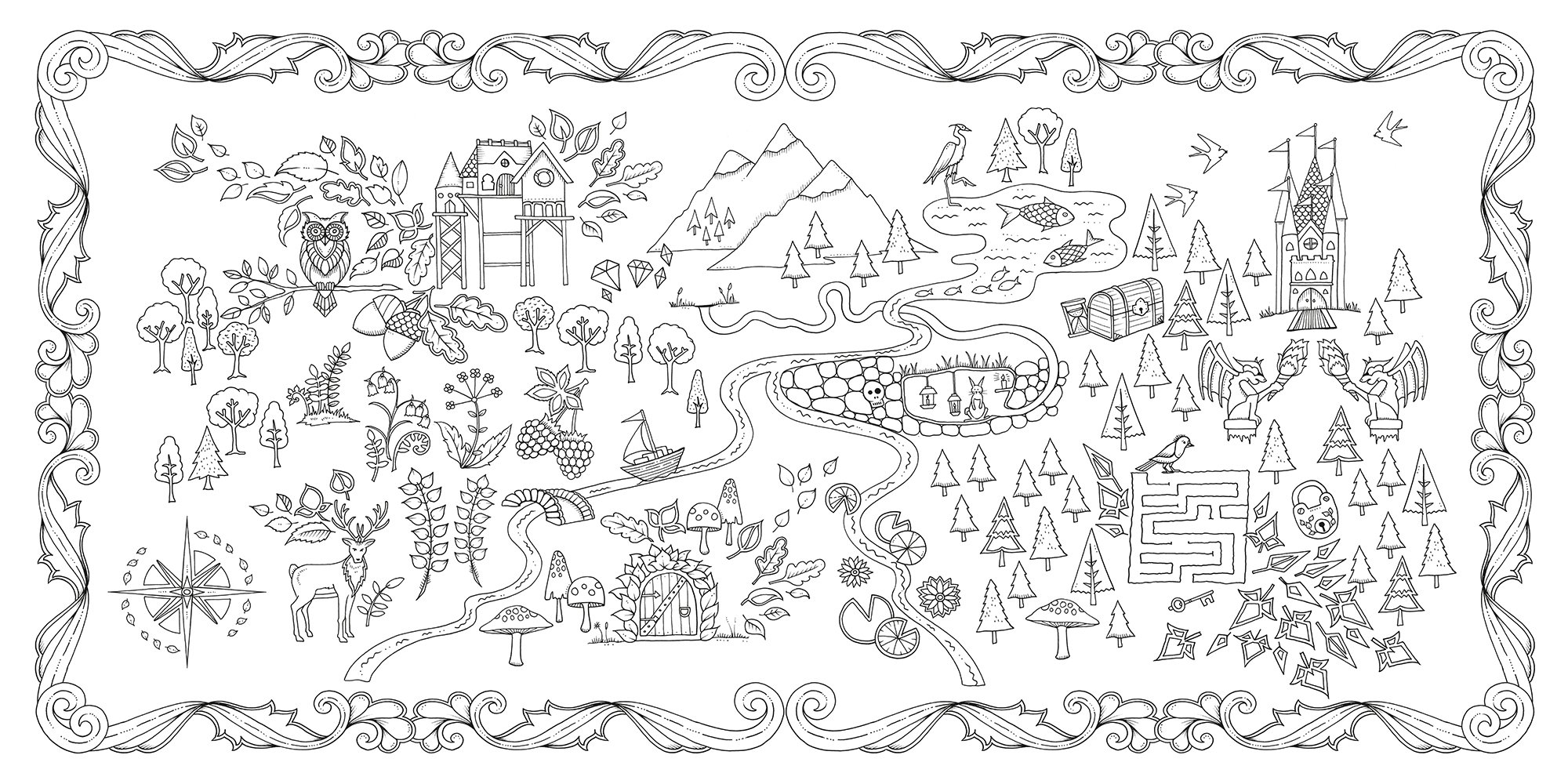 Enchanted forest an inky quest and coloring book