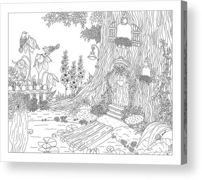 Magical forest coloring page acrylic print by lisa brando