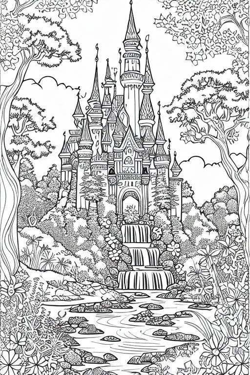 Enchanted forest coloring page
