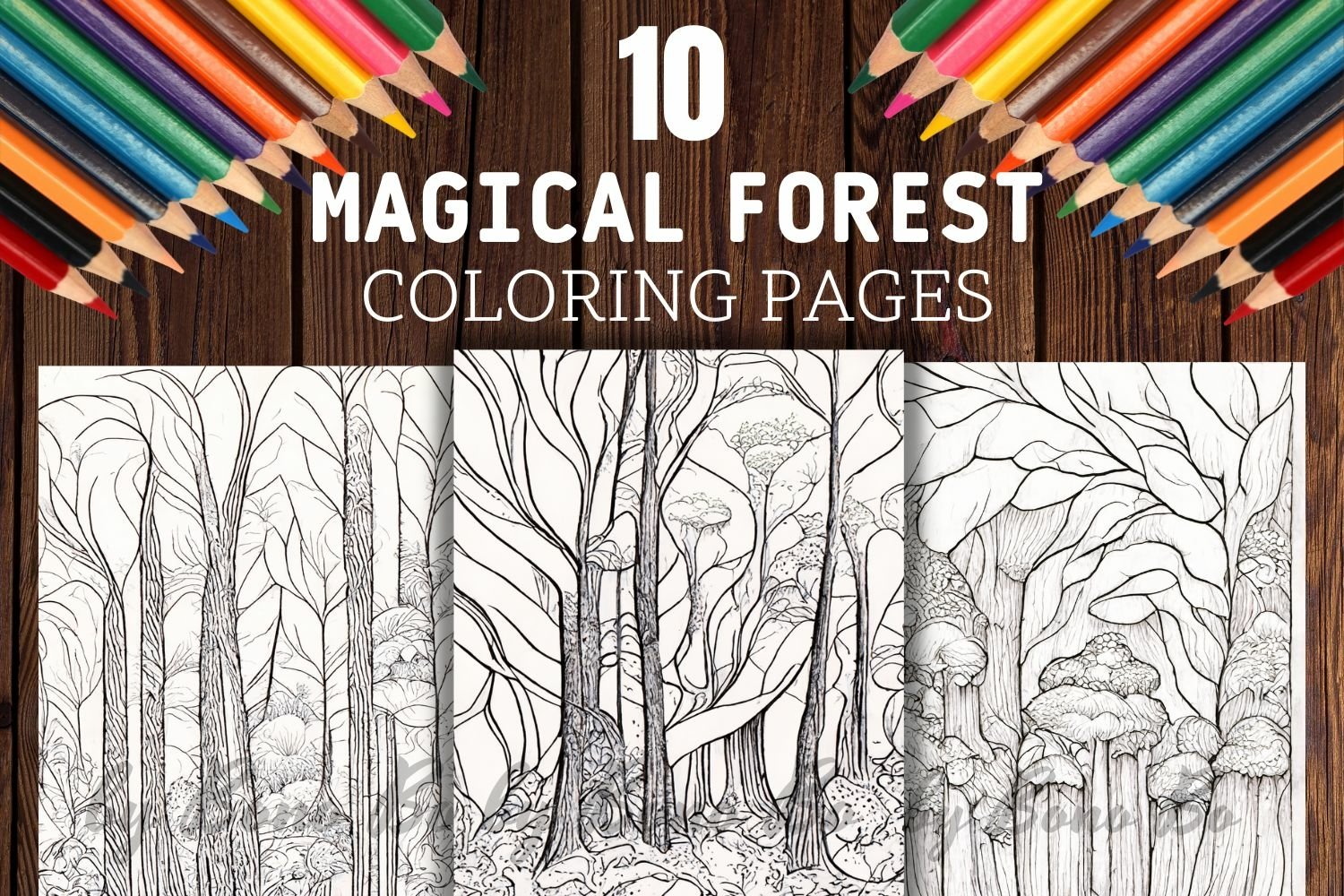 Magical forest fantasy art coloring pages