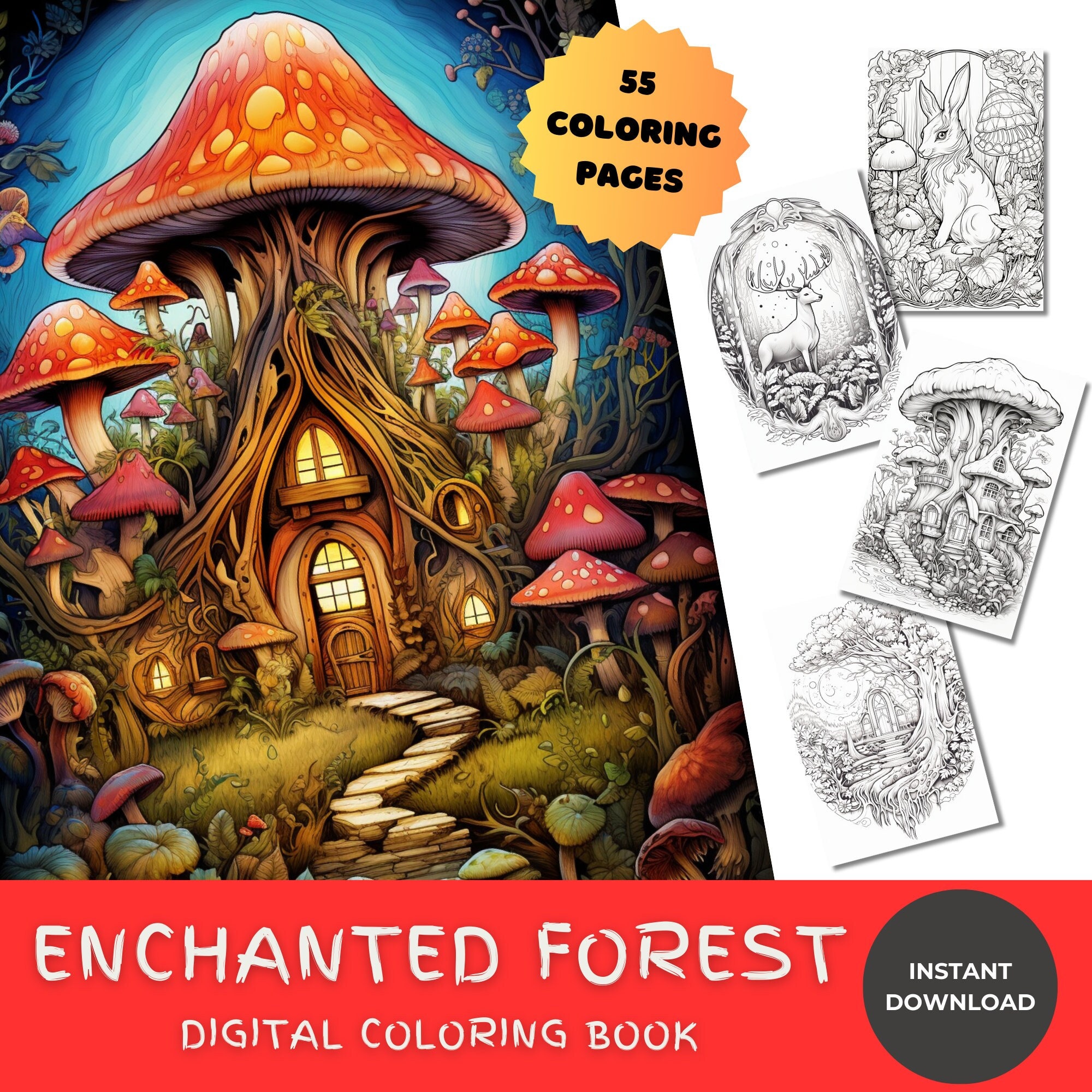 Enchanted forest coloring book printable download adults children coloring pages pages instant download pdf