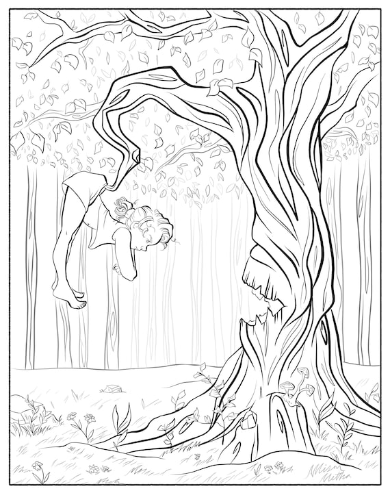 Enchanted forest coloring page whimsical coloring page fantasy coloring page coloring page for adults coloring page for kids