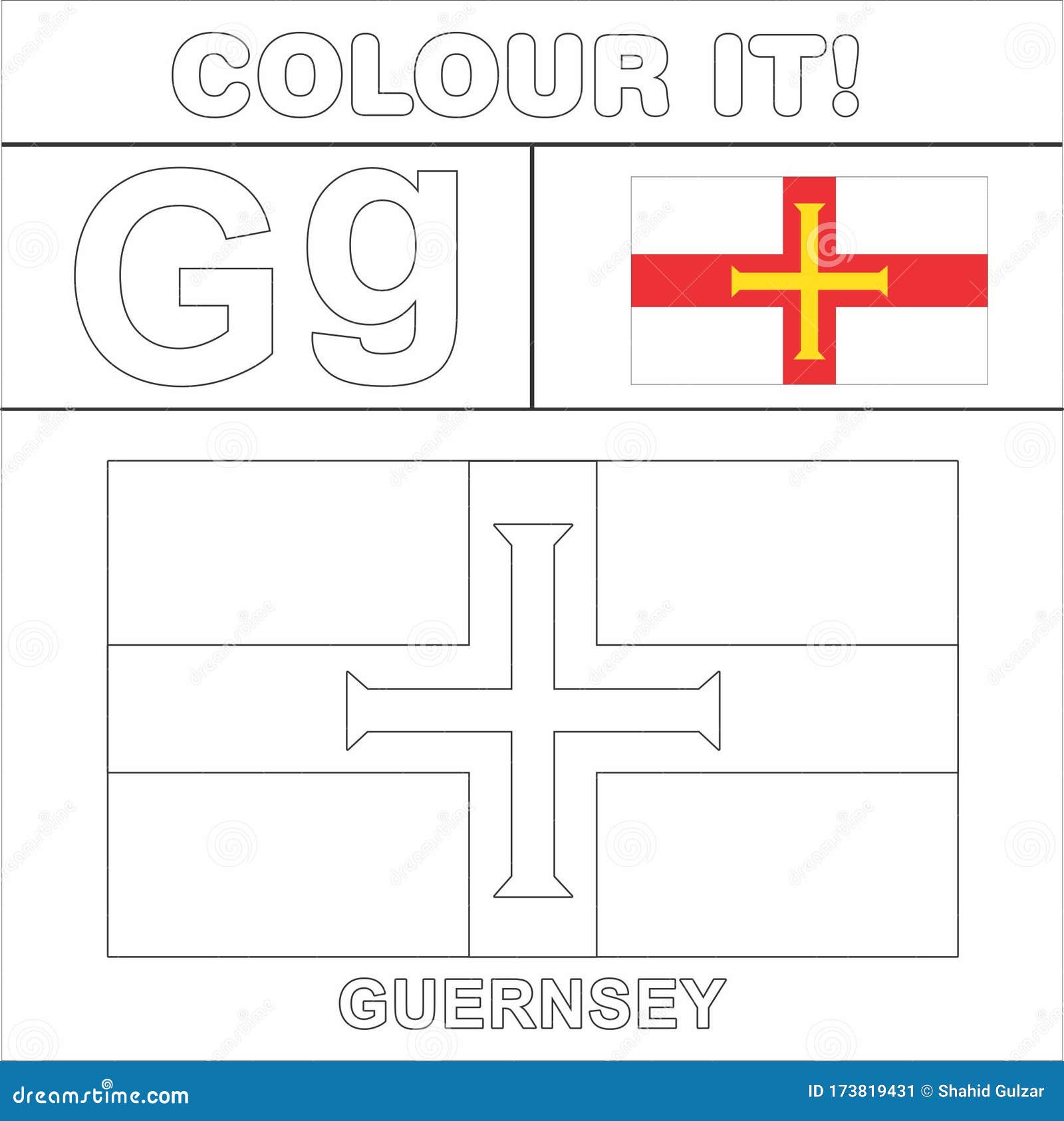 Colour it kids colouring page country starting from english letter g guernsey how to color flag stock illustration