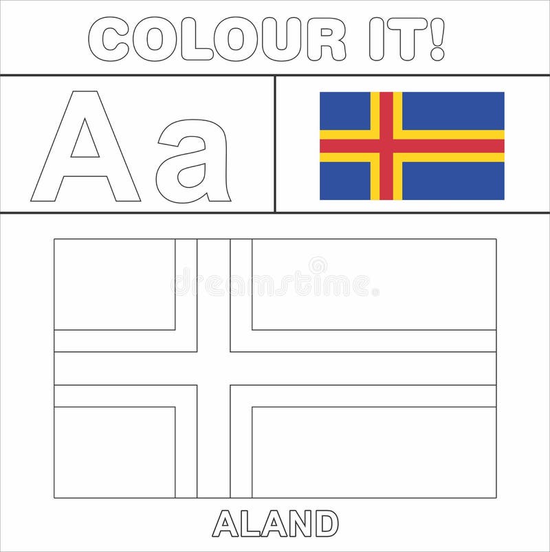 Colour it vector coloring page for kids country flag starting from english latter a a aland flag line drawing stock illustration