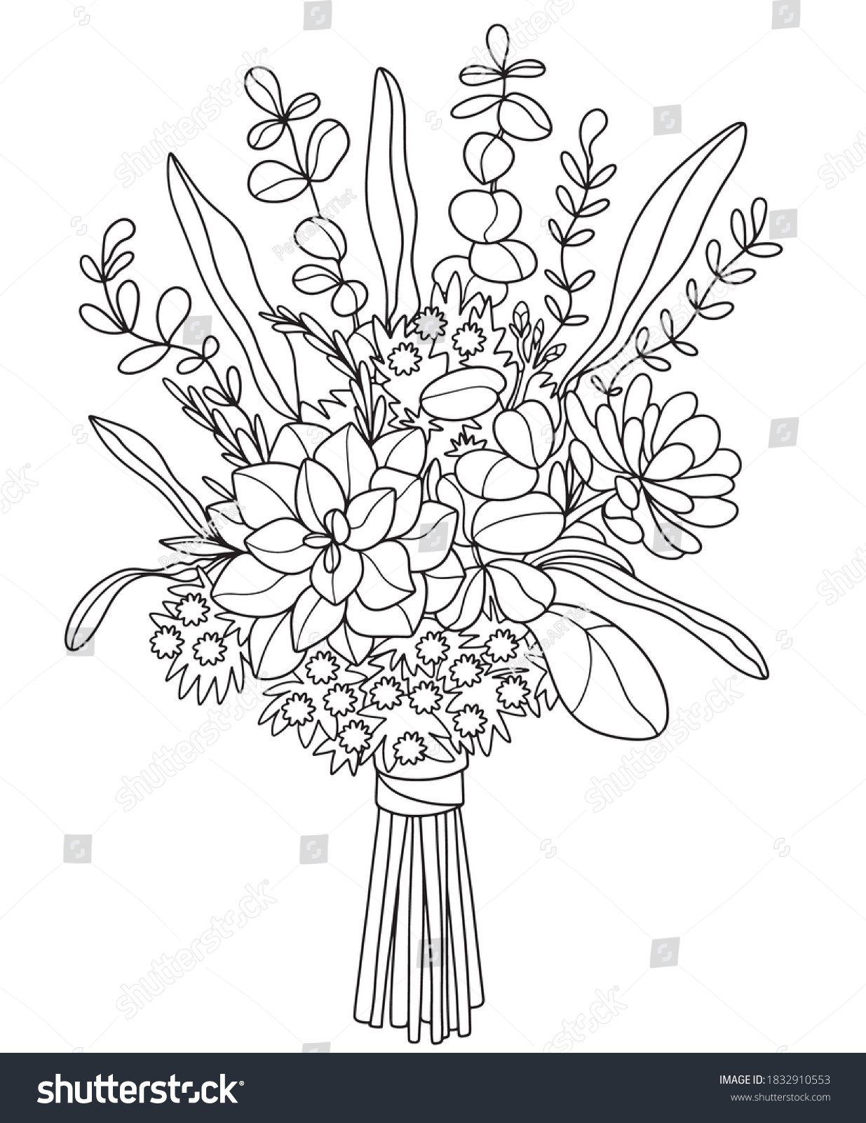 Thousand coloring page bouquet royalty