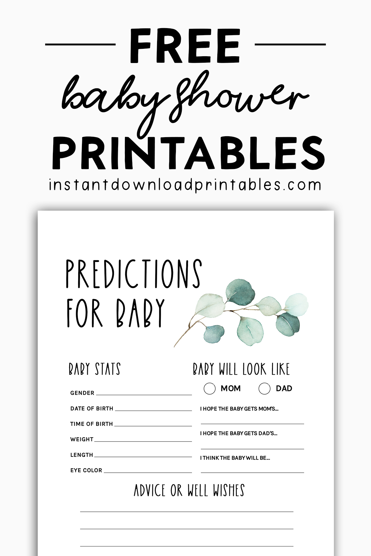 Free printable predictions for baby eucalyptus