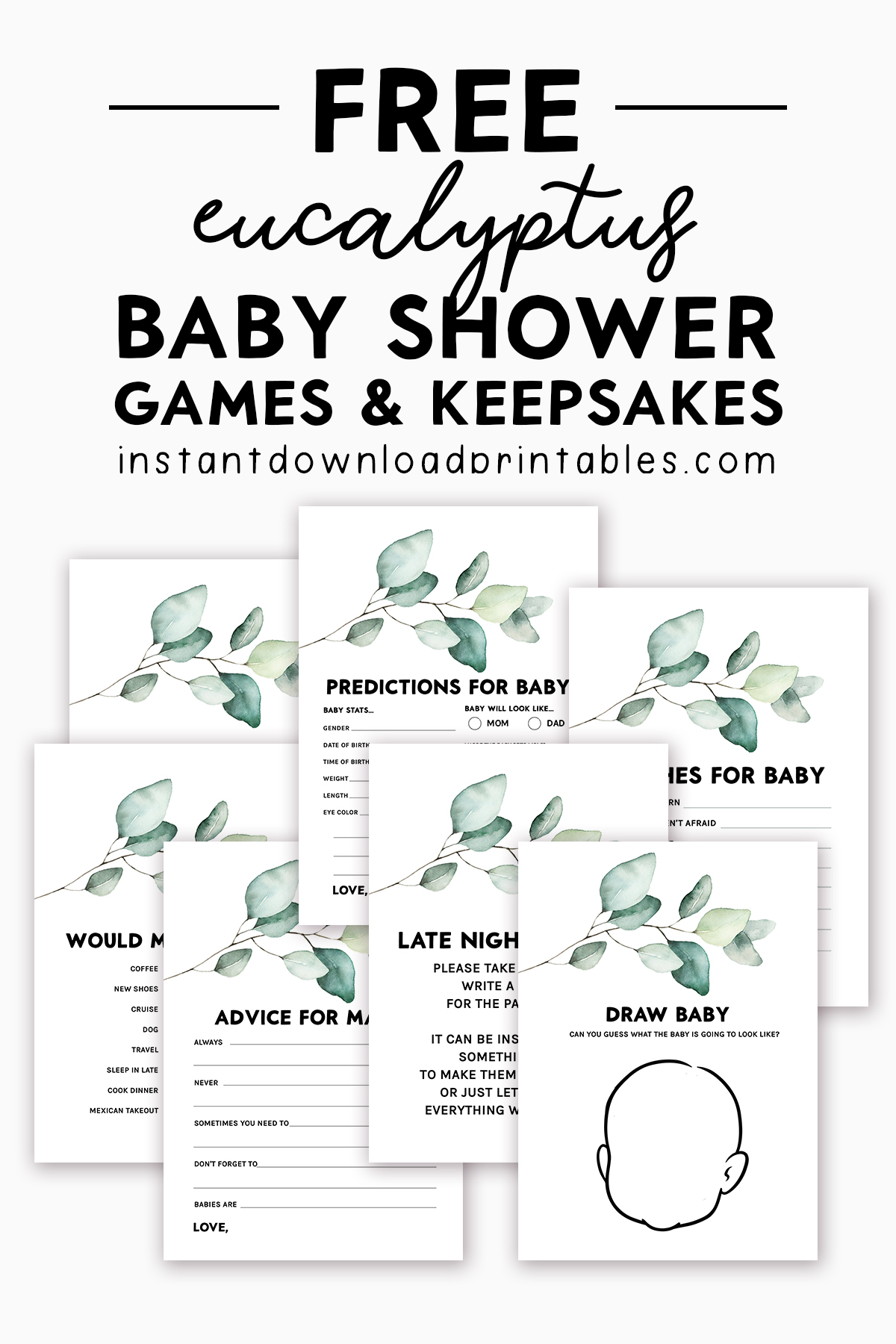 Free baby shower games and keepsakes printables