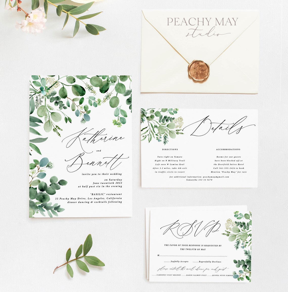 Eucalyptus greenery wedding invitation template â www