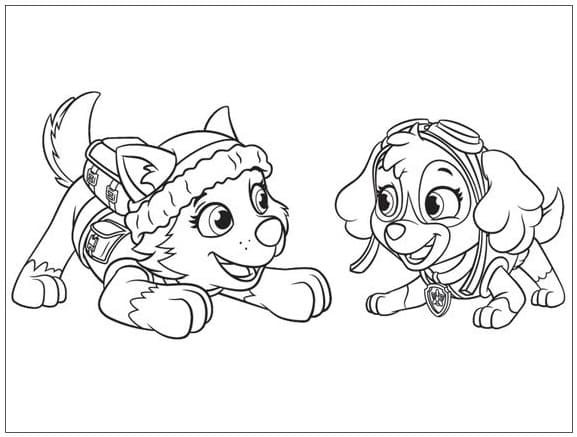 Everest and skye paw patrol coloring page