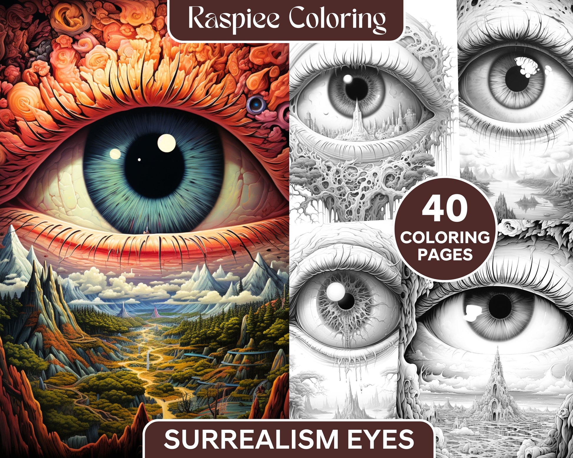 Surrealism eyes grayscale coloring pages printable for adults pdf â coloring