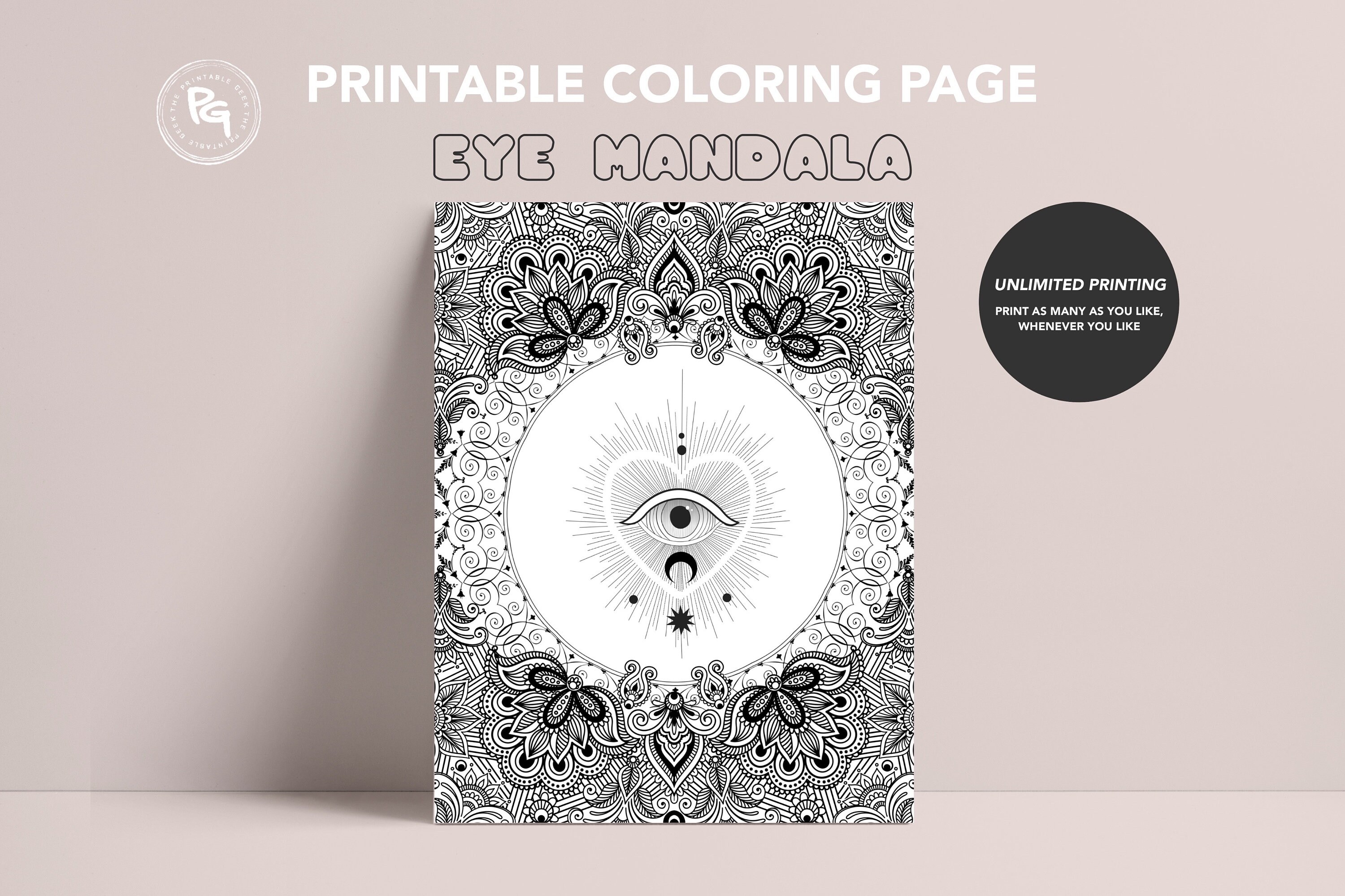 Eye mandala adult printable coloring page digital coloring instant download