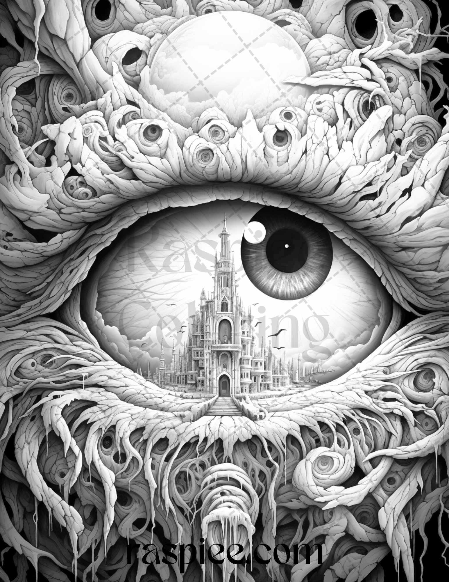 Surrealism eyes grayscale coloring pages printable for adults pdf â coloring