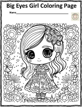 Big eyes girls coloring pages by the wise cats tpt