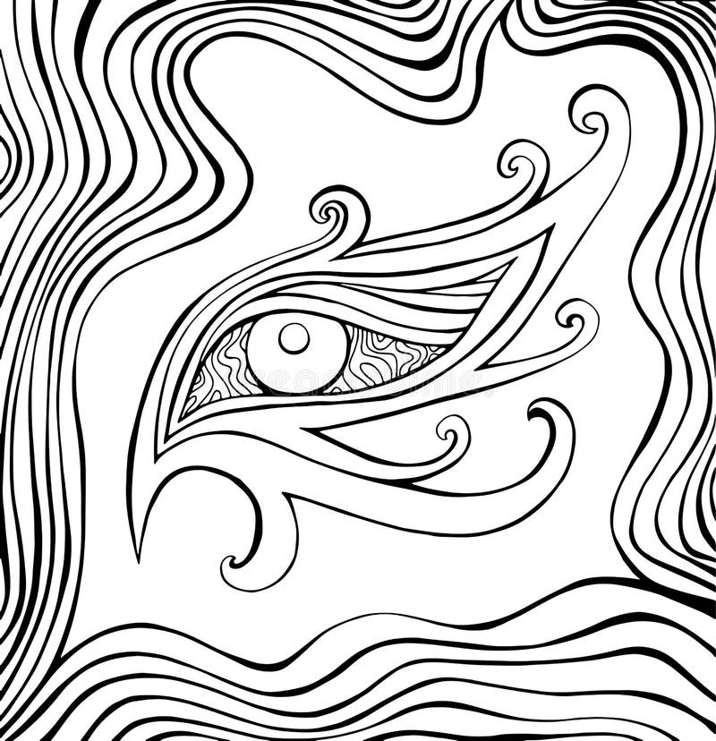 Fantastic coloring page with psychedelic eye and waves surreal doodle pattern eye stock vector