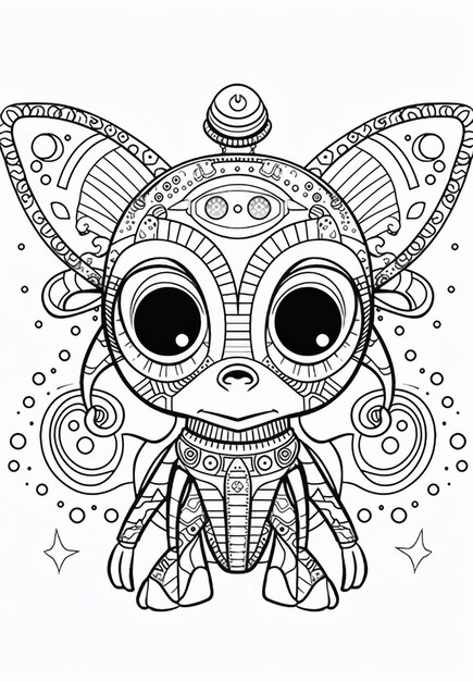 Premium photo a coloring page with a cat with a big eyes and a pattern on it generative ai