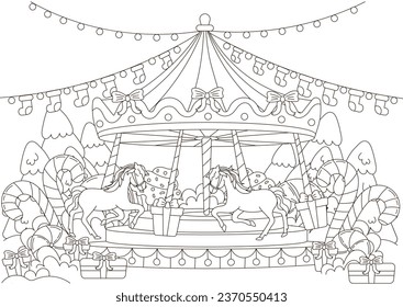 Stock vektor âchristmas coloring page merrygo carousel christmasâ bez autorskãch poplatkå