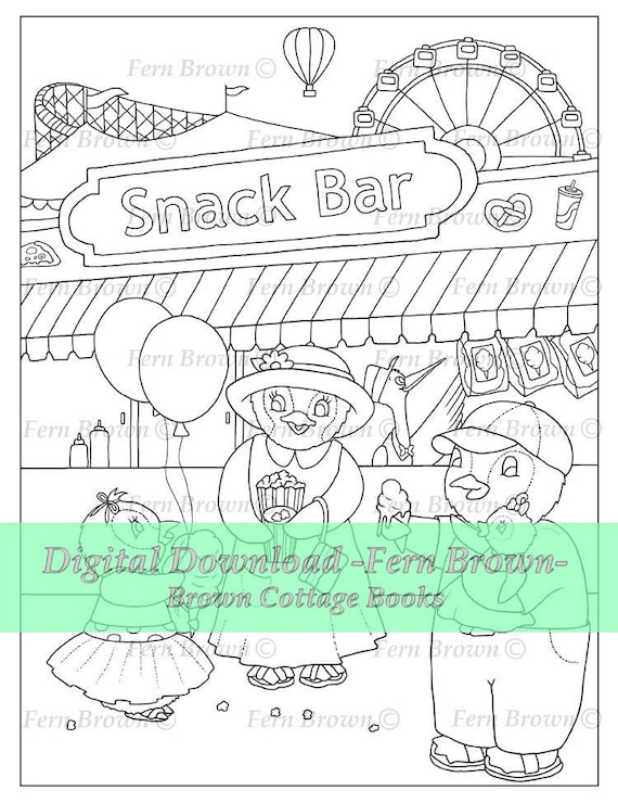 Coloring page printable download animal fair line art carnival penguins by fern brown hand