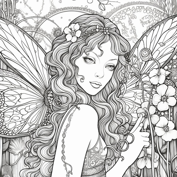 Adult coloring pages fairy faries fantasy printable instant download