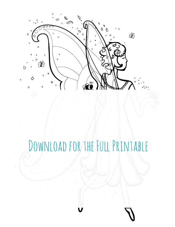 Free printable honey bee fairy adult coloring page