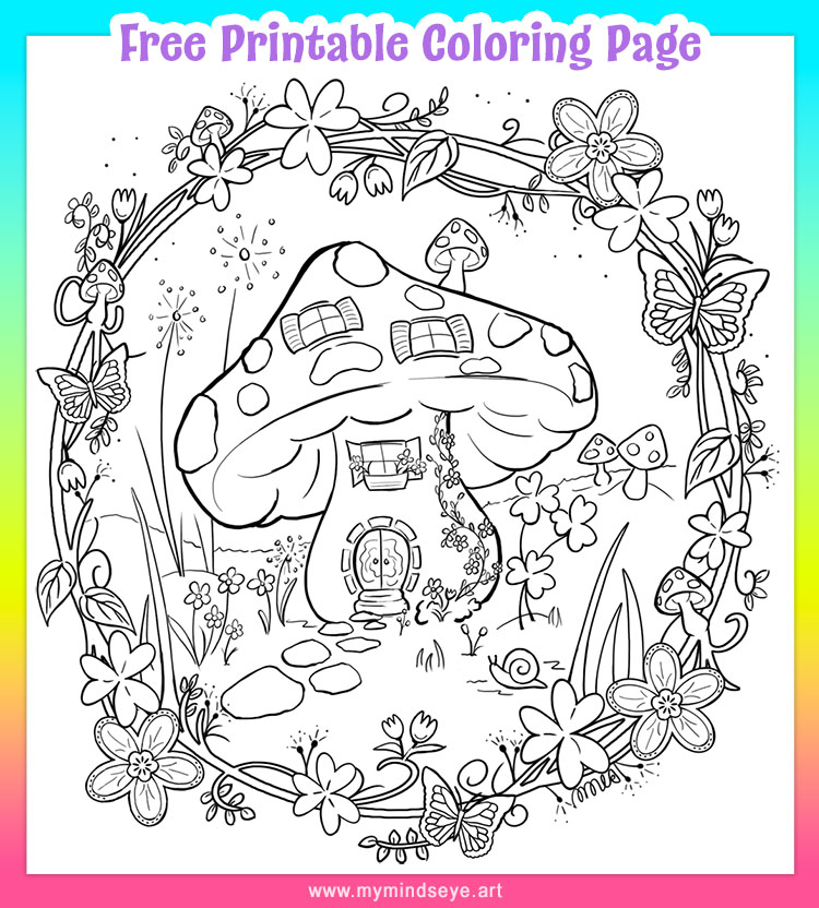 Mushroom house coloring page c