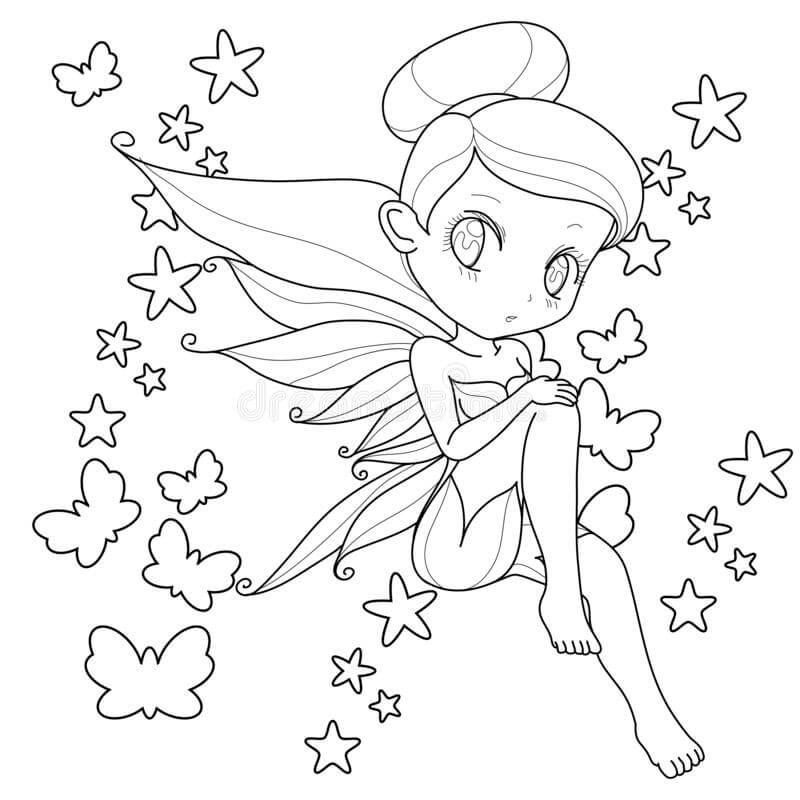 Fluffy fairy with wings coloring page