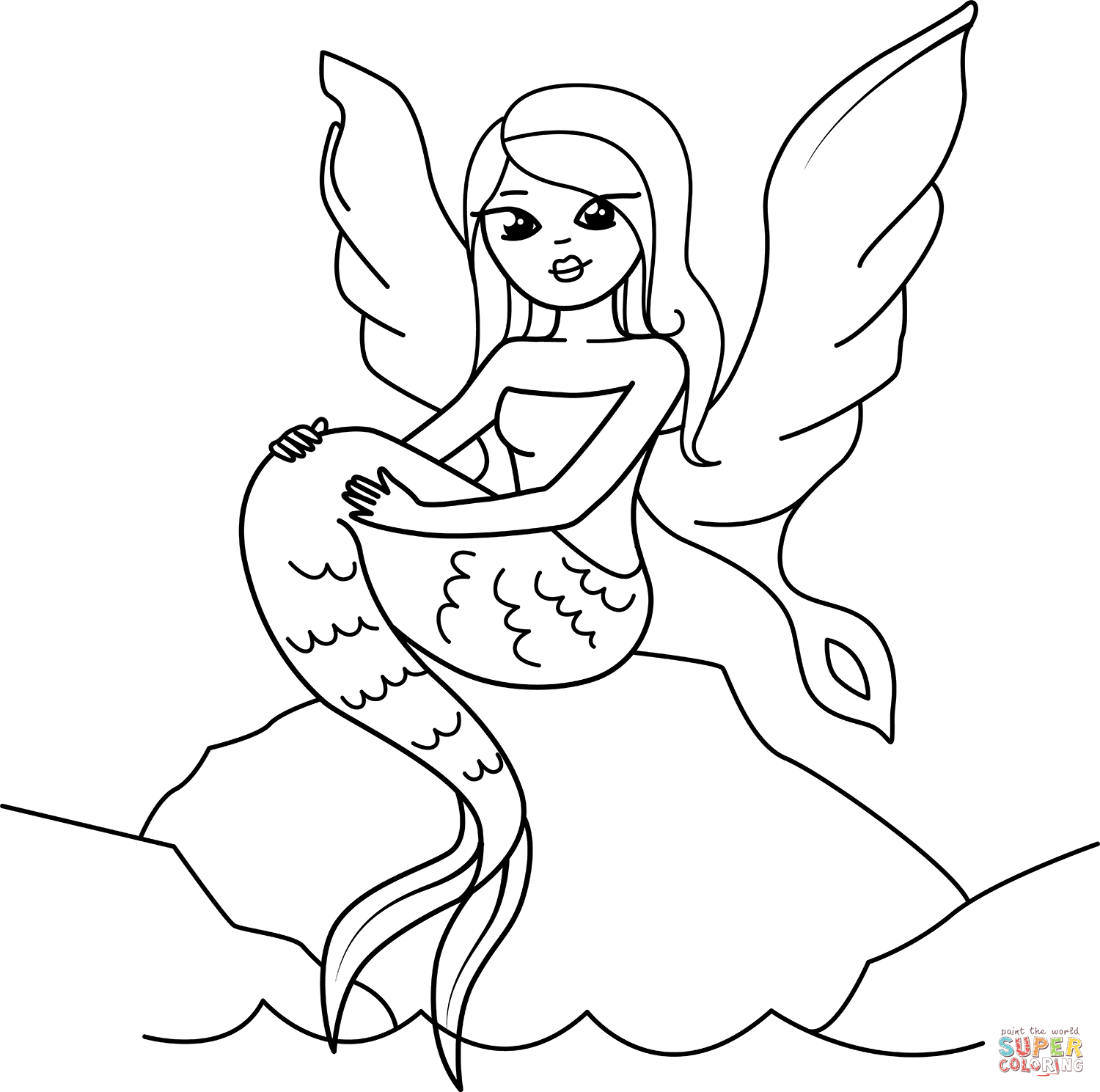 Mermaid with wings coloring page free printable coloring pages