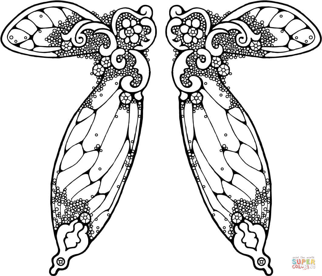 Fairy wings illustration coloring page free printable coloring pages