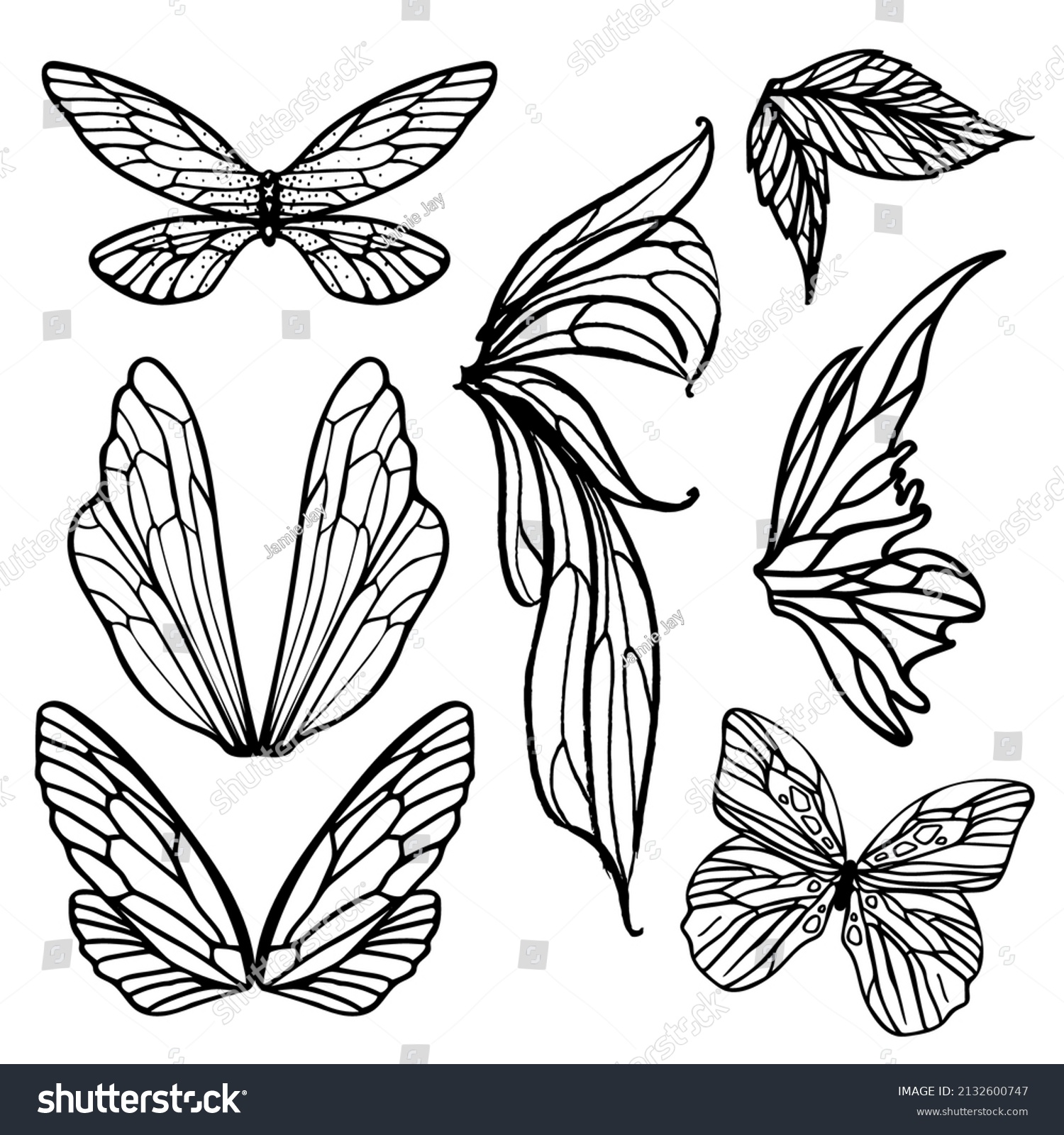 Fairy wings drawing stock photos