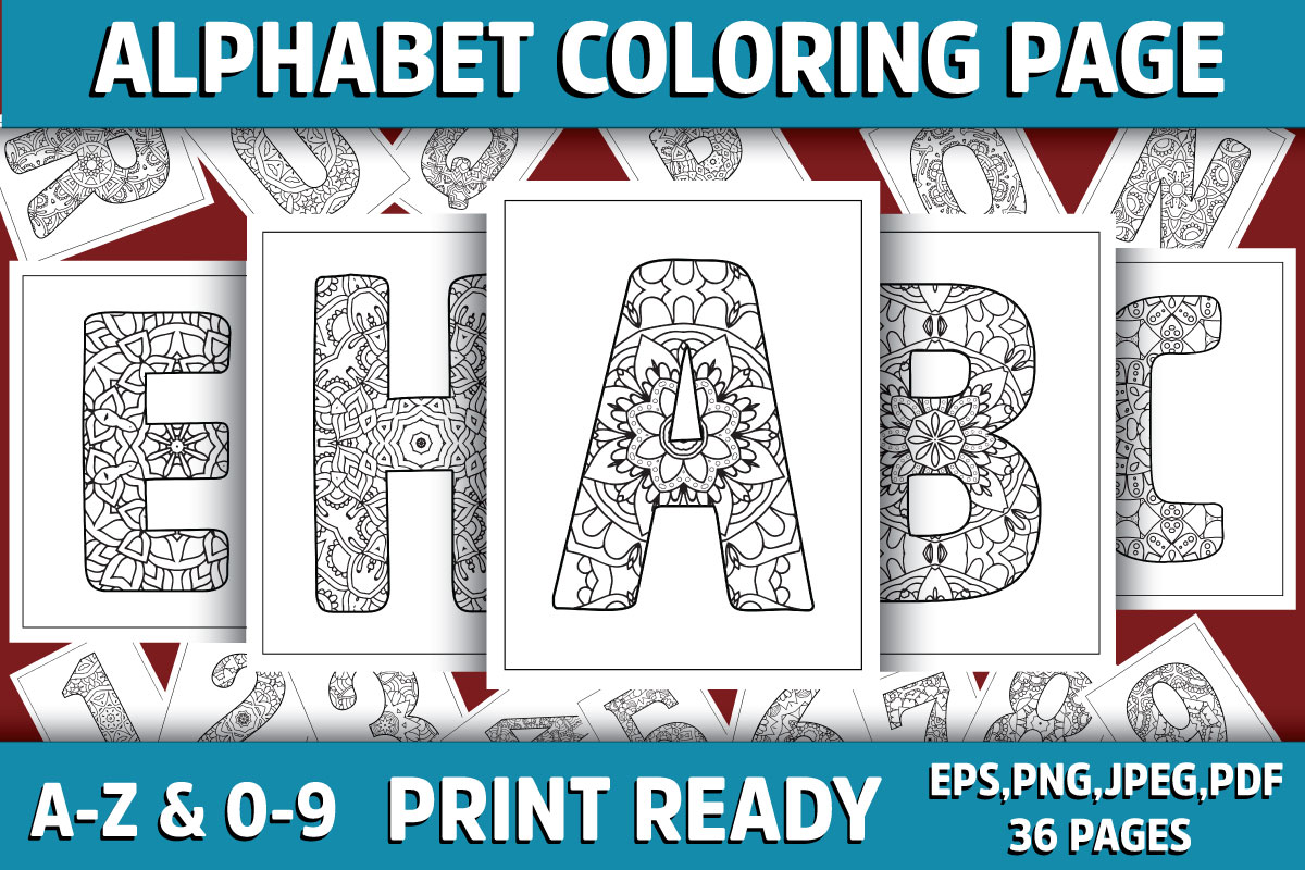 Alphabet letter number coloring pages bundle