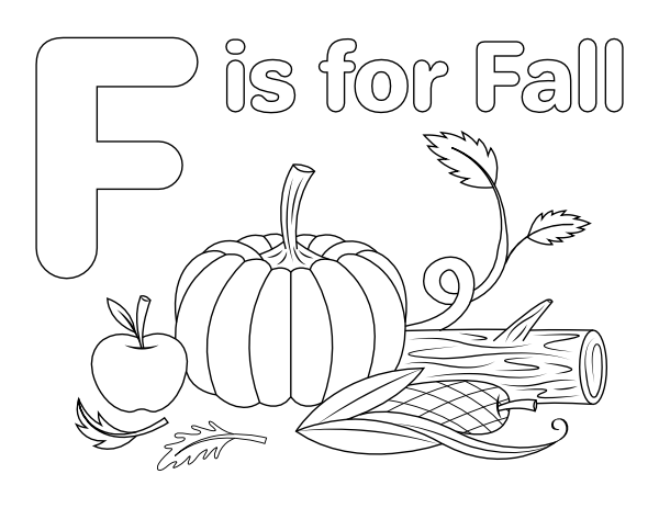 Printable f is for fall coloring page